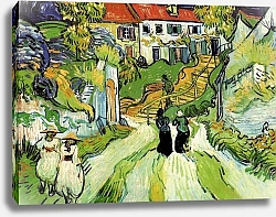 Постер Ван Гог Винсент (Vincent Van Gogh) Сельская улица с людьми и ступенями в Овере