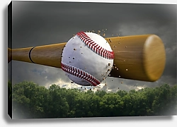 Постер Бейсбольный мяч и бита в момент удара
