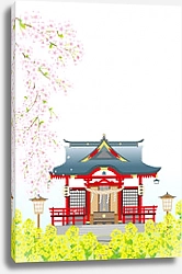 Постер Японский домик под цветущей вишней