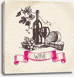 Постер Иллюстрация с вином и сыром