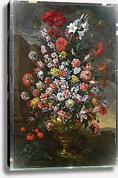 Постер Бимби Бартоломью Lilies, Tulips, Carnations, Peonies, Convolvuli and Other Flowers in a Bronze Urn with Birds, a Tortoise and Butterflies in a Landscape, 1718