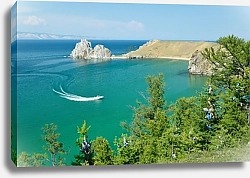 Постер Россия, Байкал. Моторная лодка у острова Ольхон