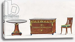 Постер Лебу‑де‑ла‑Месанжер Пьер Mahogany table, chest of drawers and chair, plate 241, illustration from Collection de meubles et objects de gout, 1819, by Pierre-Antoine Leboux de La Mesangere