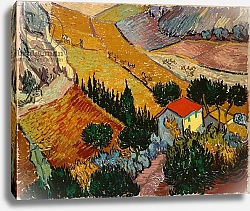 Постер Ван Гог Винсент (Vincent Van Gogh) Landscape with House and Ploughman, 1889