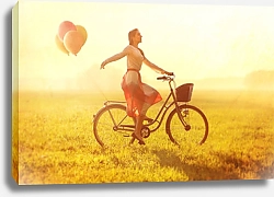 Постер Женщина на велосипеде с воздушными шарами