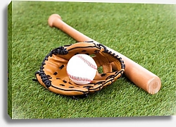 Постер Бита, перчатка и бейсбольный мяч