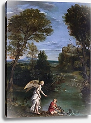 Постер Доменикино Пейзаж с Тобиасом, лежащим и держащим рыбу