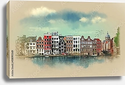 Постер Набережная Амстердама со старинными зданиями и каналом