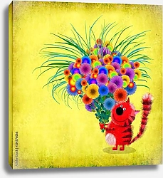 Постер Сикорский Андрей (совр) Красный кот с букетом цветов