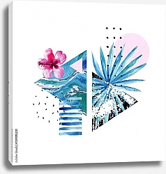 Постер Абстрактные летние геометрические элементы с экзотическим цветком и листьями