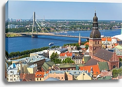 Постер Латвия, Рига. Вид с мостом с птичьего полета