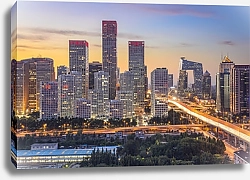 Постер Китай, Пекин.  Закат над Деловым районом