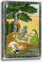 Постер Школа: Индийская 18в Rama, with Sita and Lakshmana in the forest, from the Ramayana, c.1790