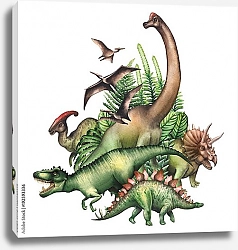 Постер Группа акварельных динозавров