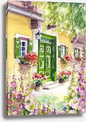 Постер Дом с зеленой дверью, акварель