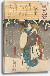 Постер Куниеси Утагава Snow Scene; Woman with Bamboo Cape