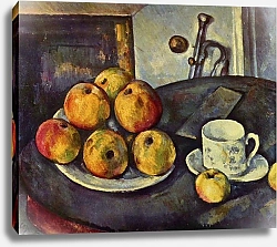 Постер Сезанн Поль (Paul Cezanne) Натюрморт с бутылкой и корзиной с яблоками