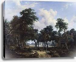 Постер Хоббема Мейндрат (Meindert Hobbema) Лесной пейзаж с домом