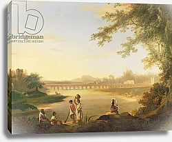 Постер Ходжес Уильям The Marmalong Bridge, with a Sepoy and Natives in the Foreground, c.1783