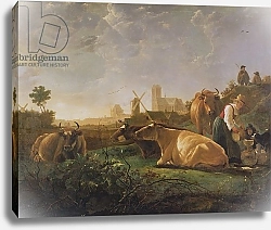 Постер Кьюп Альберт A Distant View of Dordrecht with Sleeping Herdsman and Five Cows, c.1650-52