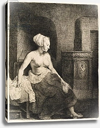 Постер Рембрандт (Rembrandt) Woman Sitting Half-Dressed Beside a Stove, 1658
