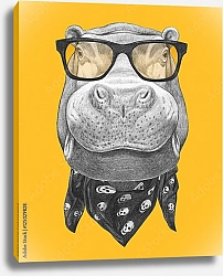 Постер Портрет бегемота с очками и шарфом