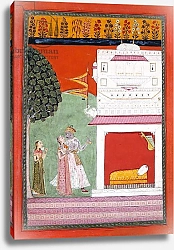 Постер Школа: Индийская 17в. Lovers approaching a bed chamber, Malwa, c.1680