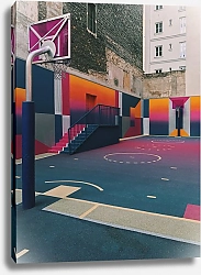 Постер Красочная баскетбольная площадка во дворе