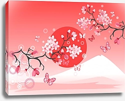 Постер Японская вишня на фоне горы