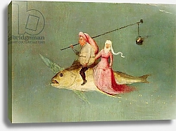 Постер Босх Иероним The Temptation of St. Anthony, right hand panel, detail of a couple riding a fish