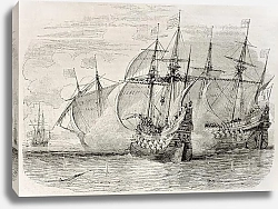 Постер Sea battle between French and British ships during the siege of La Rochelle. Created by Rouargue, pu