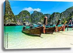 Постер Тайланд. Long-tail boats in Maya Bay