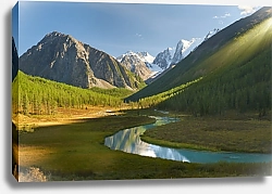 Постер Россия, Алтай. Река между горных пиков