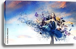 Постер Балерина в синей пачке с бабочками
