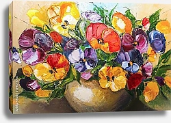 Постер Яркие цветы анютиных глазок в вазе