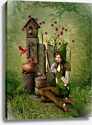 Постер Лесная фея и птицы