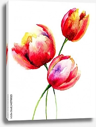Постер Акварель. Красные тюльпаны