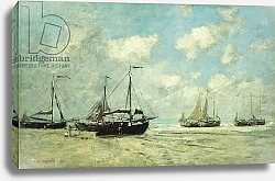 Постер Буден Эжен (Eugene Boudin) Boats on the Shore at Scheveningen; Scheveningue, Bateaux Echoues sur la Greve, 1875
