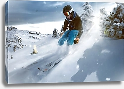 Постер Лыжник едет по глубокому рыхлому снегу