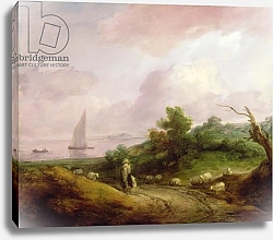 Постер Гейнсборо Томас Coastal Landscape with a Shepherd and his Flock, c.1783-4