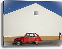 Постер Красный автомобиль у белого дома