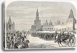 Постер Russian Imperial's family Chasseurs parade in front of Moscow Kremlin. Created by Sorieul, published
