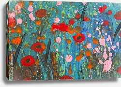 Постер Брызги краски на абстрактной картине с цветами
