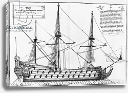 Постер Школа: Французская Profile of a vessel with its masts, illustration from the 'Atlas de Colbert', plate 42