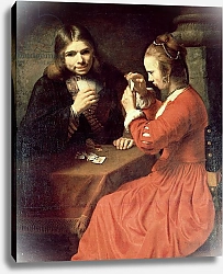 Постер Рембрандт (последователи) A Young Man and a Girl Playing Cards