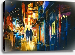 Постер Пара на освещенной огнями ночной улице