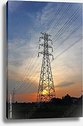 Постер Мачта линии электропередачи на фоне заката