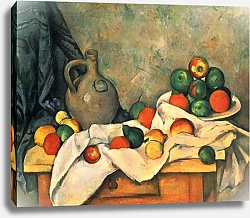 Постер Сезанн Поль (Paul Cezanne) Натюрморт с драпировкой, кувшином и вазой для фруктов