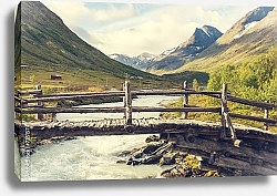 Постер Старый мост через горную речку, Норвегия