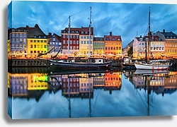 Постер Вечерний Копенгаген, Дания. Отражения в чистой воде